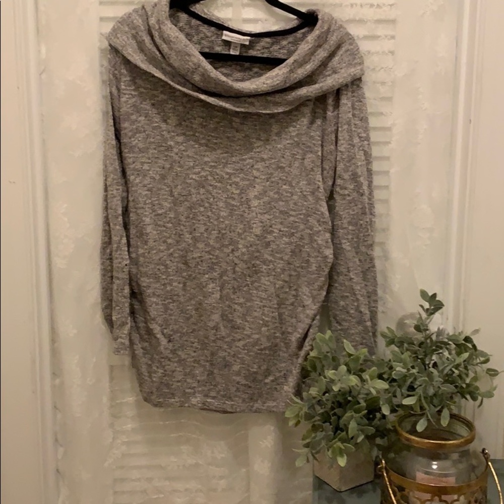 Adorable knit grey mock boat neck sweater